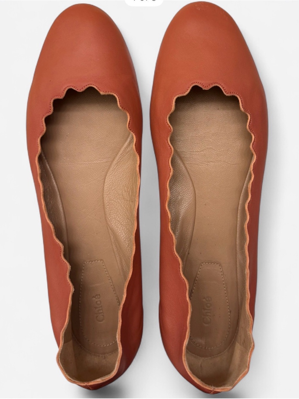 Chloé Lauren Terracotta Scalloped Leather Ballet Flats size 40